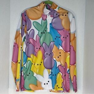 Colorful Peeps Bunny Print Long Sleeve Pullover Lightweight Jacket Size Medium